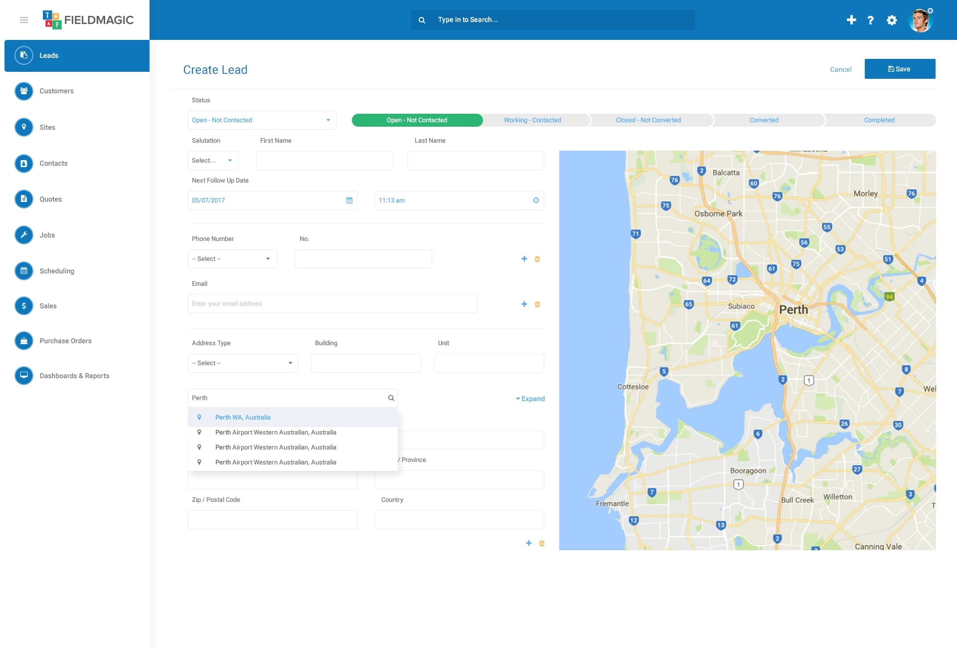 Fieldmagic Create Lead form with address map
