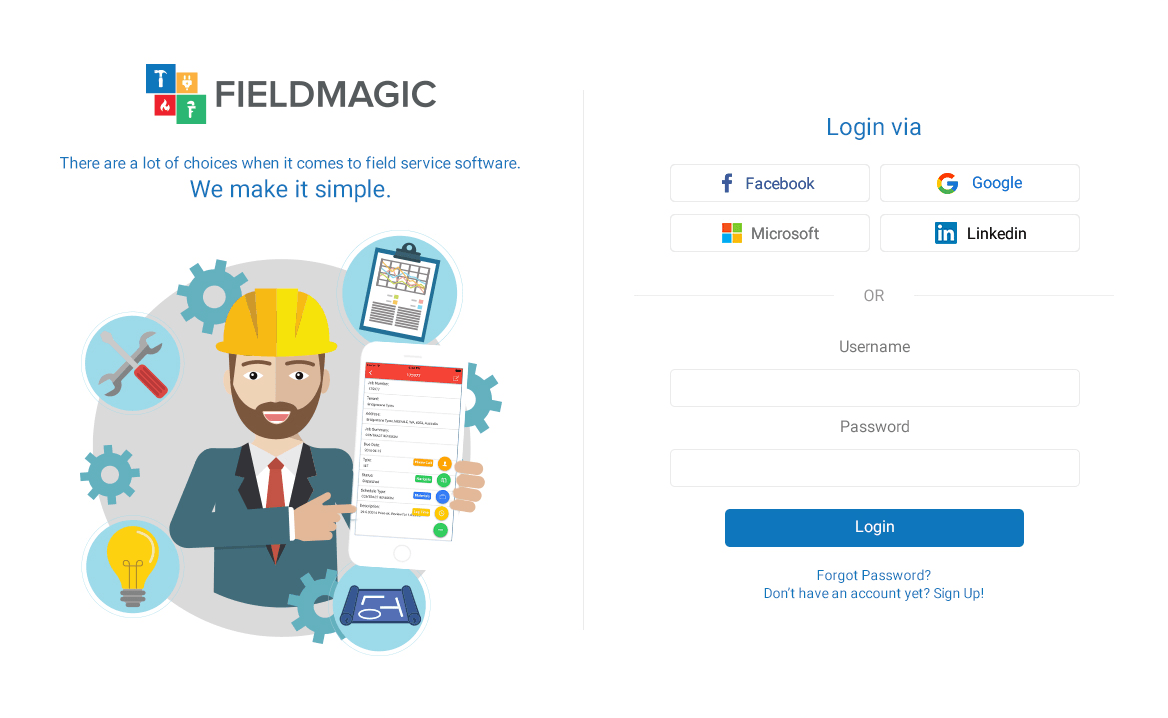 Fieldmagic login with social sign-in options