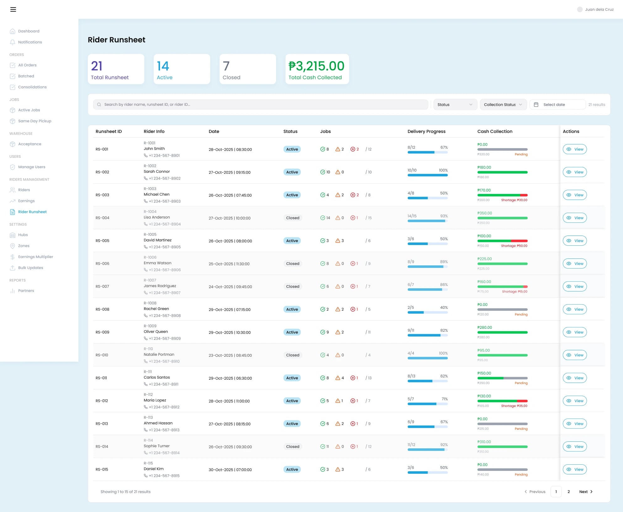 GGX OneApp Rider Runsheet