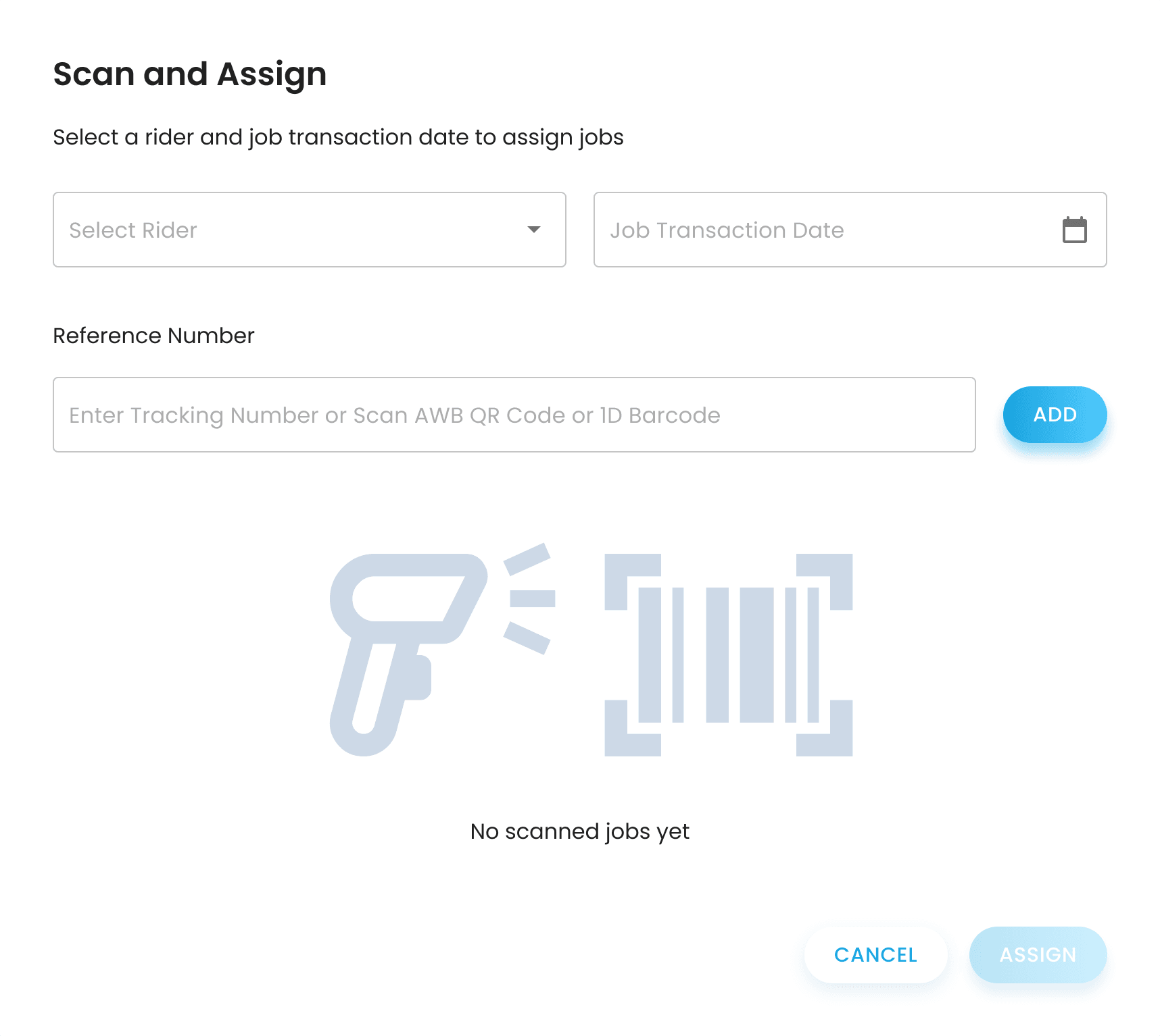 GGX OneApp Scan and Assign panel