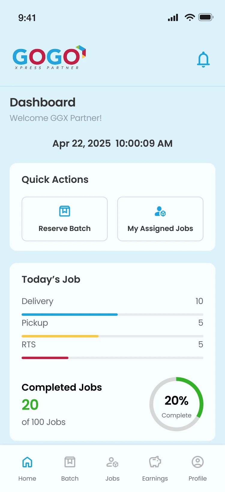 GoGo Xpress rider dashboard