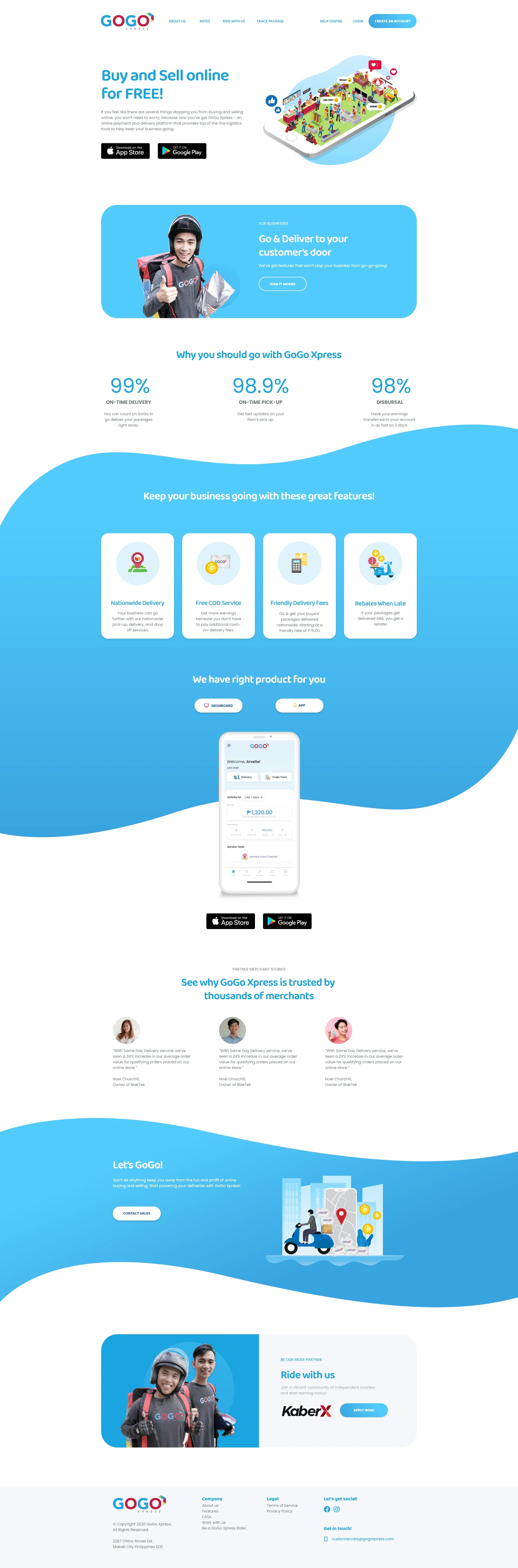 GoGo Xpress Website, screen 1 of 2