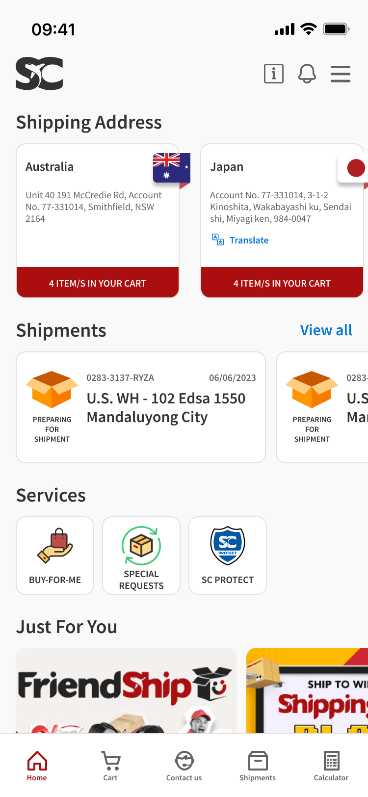 ShippingCart warehouse address card for Australia