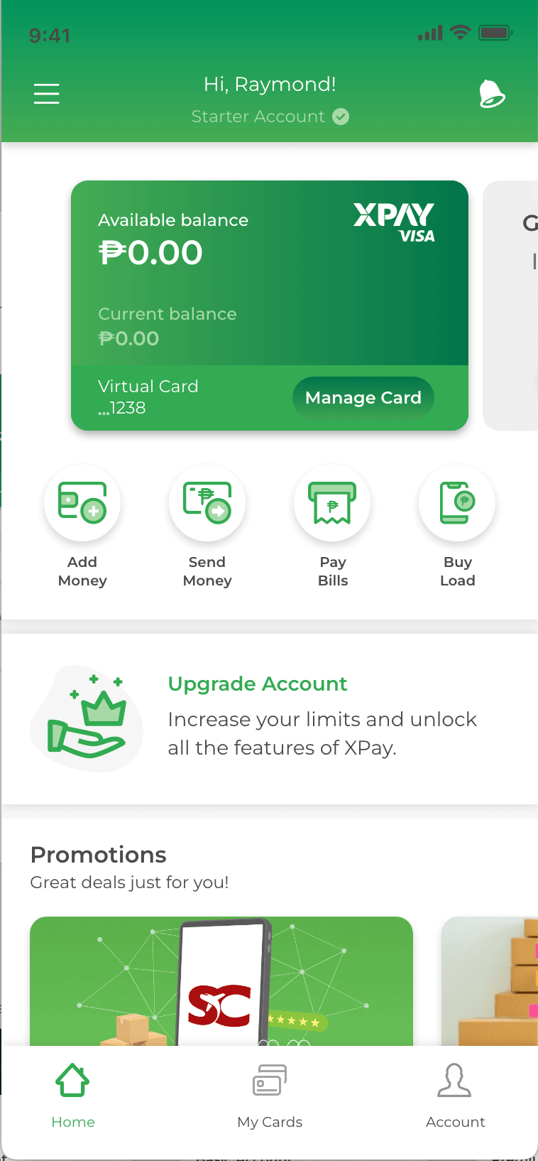 XPay wallet home screen